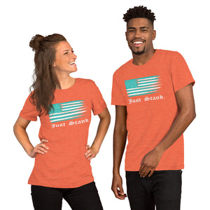 Unisex Short Sleeve Crew Neck T-Shirt | Heather Orange | Contemporary Fit | Distress USA Flag | Sizes: S - 4XL