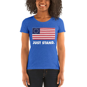 Women's Short Sleeve Ribbed Low Crew Neck T-Shirt | True Royal | Form Fit | Betsy Ross Flag | Sizes: S - 2XL