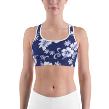 Load image into Gallery viewer, Women&#39;s Performance Sports Bra | Navy Hibiscus | Scoop Neck - Racerback | Just Stand | Sizes: XS - 2XL