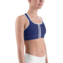 Load image into Gallery viewer, Women&#39;s Performance Sports Bra | Navy-White | Scoop Neck - Racerback | Just Stand | Sizes: XS - 2XL