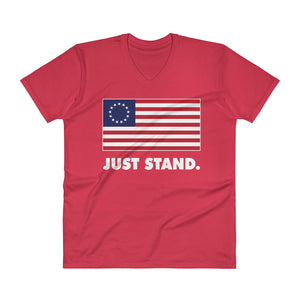 Men's Short Sleeve V-Neck T-Shirt | Red | Semi-Fitted | Betsy Ross Flag | Sizes: S - 2XL