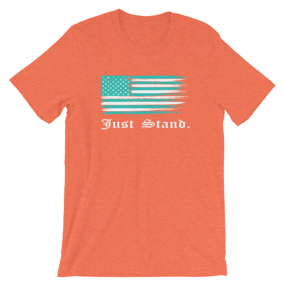 Unisex Short Sleeve Crew Neck T-Shirt | Heather Orange | Contemporary Fit | Distress USA Flag | Sizes: S - 4XL