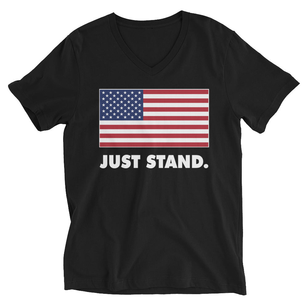 Unisex Short Sleeve V-Neck T-Shirt | Black | Contemporary Fit | USA Flag | Sizes: XS - 2XL