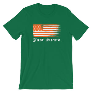 Unisex Short Sleeve Crew Neck T-Shirt | Kelly Green | Contemporary Fit | Distress USA Flag | Sizes: S - 4XL