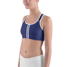 Load image into Gallery viewer, Women&#39;s Performance Sports Bra | Navy-White | Scoop Neck - Racerback | Just Stand | Sizes: XS - 2XL