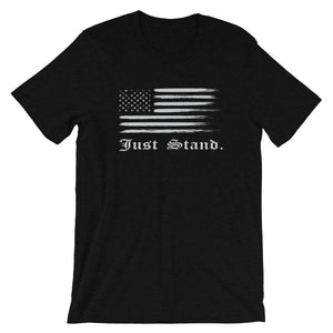 Unisex Short Sleeve Crew Neck T-Shirt | Black Heather | Contemporary Fit | Distress USA Flag | Sizes: XS - 4XL