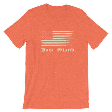 Unisex Short Sleeve Crew Neck T-Shirt | Heather Orange | Contemporary Fit | Distress USA Flag | Sizes: S - 4XL