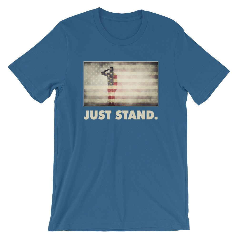 Unisex Short Sleeve Crew Neck T-Shirt | Steel Blue | Contemporary Fit | Salute USA Flag | Sizes: S - 4XL