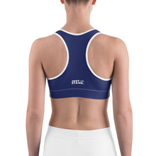 Load image into Gallery viewer, Women&#39;s Performance Sports Bra | Navy-White | Scoop Neck - Racerback | Just Stand | Sizes: XS - 2XL