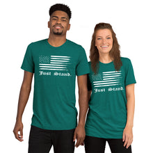 Load image into Gallery viewer, Unisex Short Sleeve Crew Neck T-Shirt | Heather Teal | Contemporary Fit | Distress USA Flag | Sizes: XS - 3XL