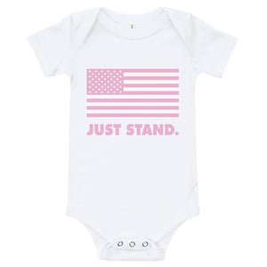 Baby Bodysuit | White | Just Stand Pink USA Flag | Sizes: 3-24 months