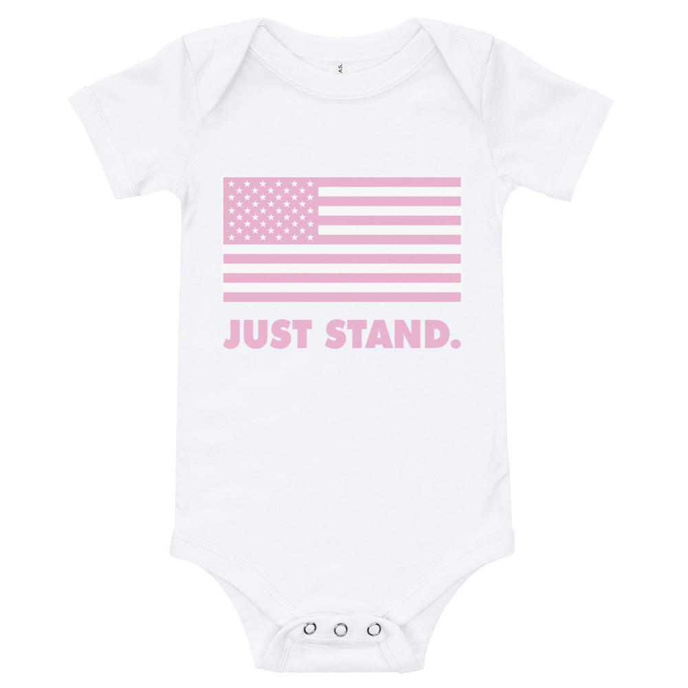 Baby Bodysuit | White | Just Stand Pink USA Flag | Sizes: 3-24 months