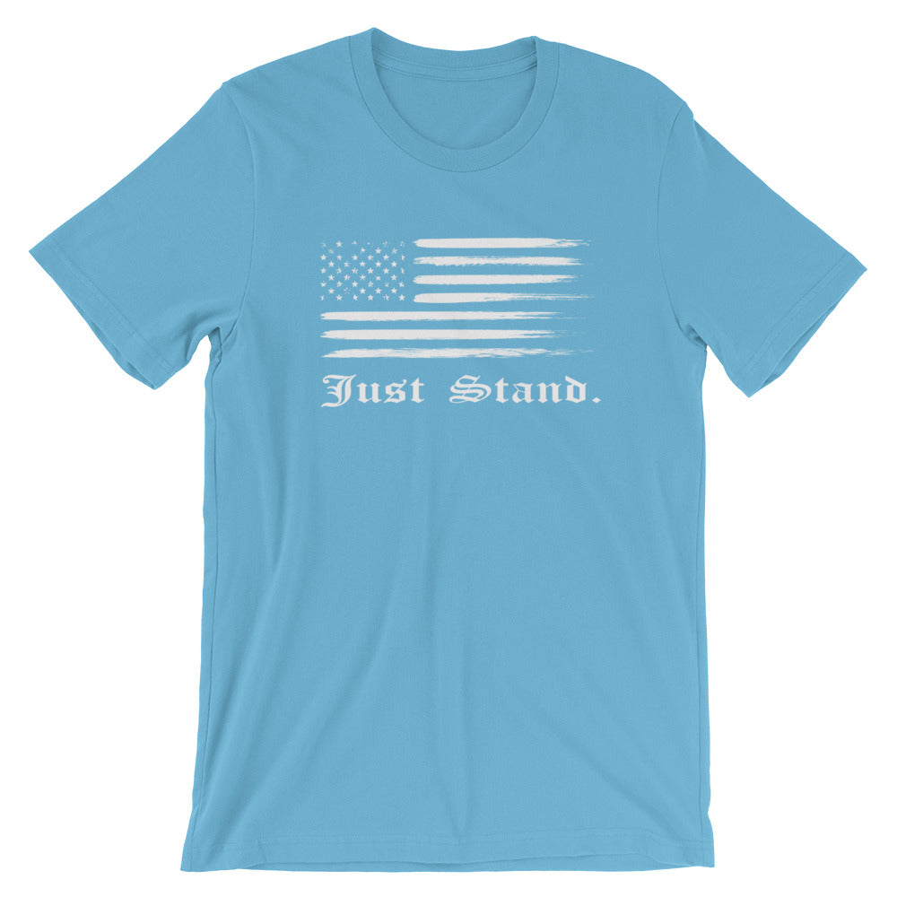 Unisex Short Sleeve Crew Neck T-Shirt | Ocean Blue | Contemporary Fit | Distress USA Flag | Sizes: S - 4XL