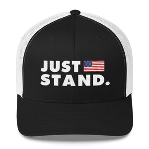 Mid-Profile Mesh Baseball Cap | Black White | Adjustable | Just Stand USA Flag | One Size Fits Most