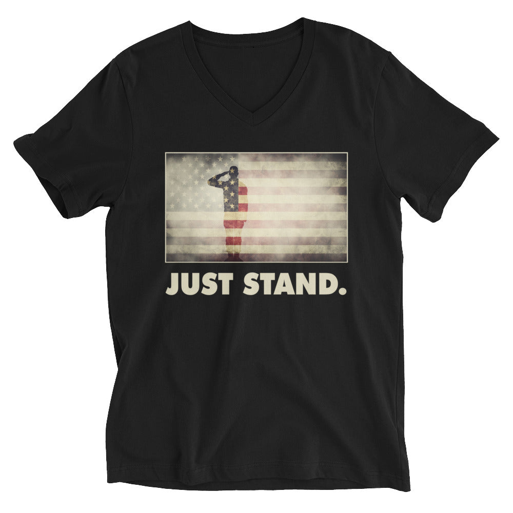 Unisex Short Sleeve V-Neck T-Shirt | Black | Contemporary Fit | Salute USA Flag | Sizes: XS - 2XL