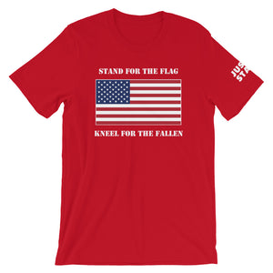 Unisex Short Sleeve Crew Neck T-Shirt | Red | Contemporary Fit | JS USA Flag | Sizes: S - 4XL