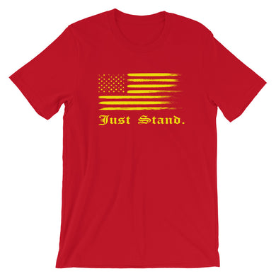 Unisex Short Sleeve Crew Neck T-Shirt | Red | Contemporary Fit | Distress USA Flag | Sizes: S - 4XL