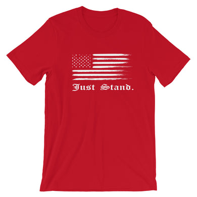 Unisex Short Sleeve Crew Neck T-Shirt | Red | Contemporary Fit | Distress USA Flag | Sizes: S - 4XL