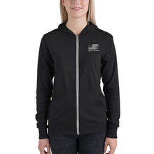 Load image into Gallery viewer, Women&#39;s Full Zip Hoodie Jacket | Charcoal Black | Unisex Fit | Distress USA Flag | Sizes: XS - 2XL