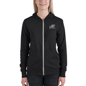 Women's Full Zip Hoodie Jacket | Charcoal Black | Unisex Fit | Distress USA Flag | Sizes: XS - 2XL