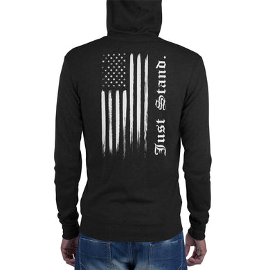 Men's Full Zip Hoodie Jacket | Charcoal Black | Unisex Fit | Distress USA Flag | Sizes: XS - 2X