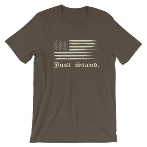 Unisex Short Sleeve Crew Neck T-Shirt | Army Brown | Contemporary Fit | Distress USA Flag | Sizes: S - 4XL