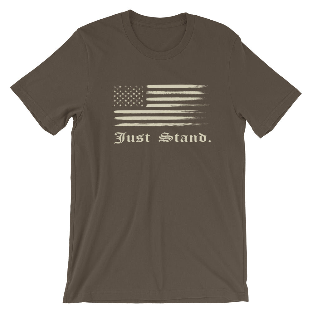 Unisex Short Sleeve Crew Neck T-Shirt | Army Brown | Contemporary Fit | Distress USA Flag | Sizes: S - 4XL