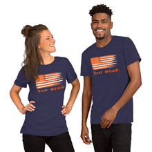 Load image into Gallery viewer, Unisex Short Sleeve Crew Neck T-Shirt | Heather Midnight Navy | Contemporary Fit | Distress USA Flag | Sizes: XS - 4XL