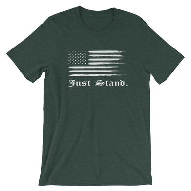 Unisex Short Sleeve Crew Neck T-Shirt | Heather Forest | Contemporary Fit | Distress USA Flag | Sizes: S - 4XL