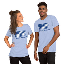 Load image into Gallery viewer, Unisex Short Sleeve Crew Neck T-Shirt | Heather Blue | Contemporary Fit | Distress USA Flag | Sizes: S - 4XL