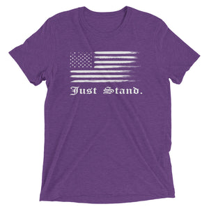 Unisex Short Sleeve Crew Neck T-Shirt | Purple | Contemporary Fit | Distress USA Flag | Sizes: XS - 3XL