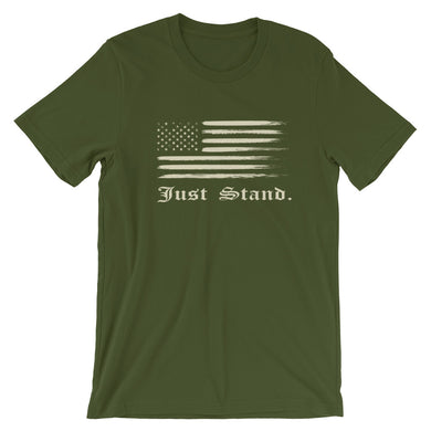 Unisex Short Sleeve Crew Neck T-Shirt | Olive | Contemporary Fit | Distress USA Flag | Sizes: S - 2XL