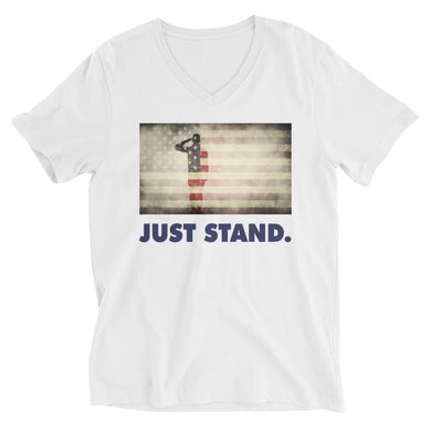 Unisex Short Sleeve V-Neck T-Shirt | White | Contemporary Fit | Salute USA Flag | Sizes: XS - 2XL