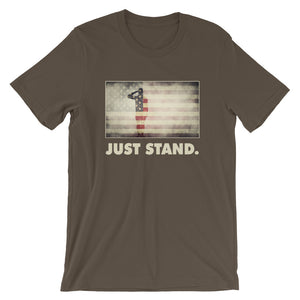 Unisex Short Sleeve Crew Neck T-Shirt | Army Brown | Contemporary Fit | Salute USA Flag | Sizes: S - 4XL