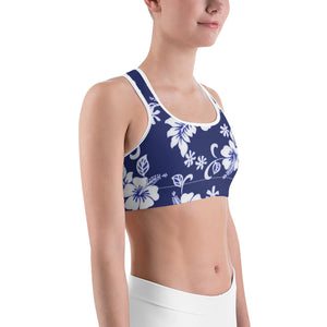 Women's Performance Sports Bra | Navy Hibiscus | Scoop Neck - Racerback | Just Stand | Sizes: XS - 2XL