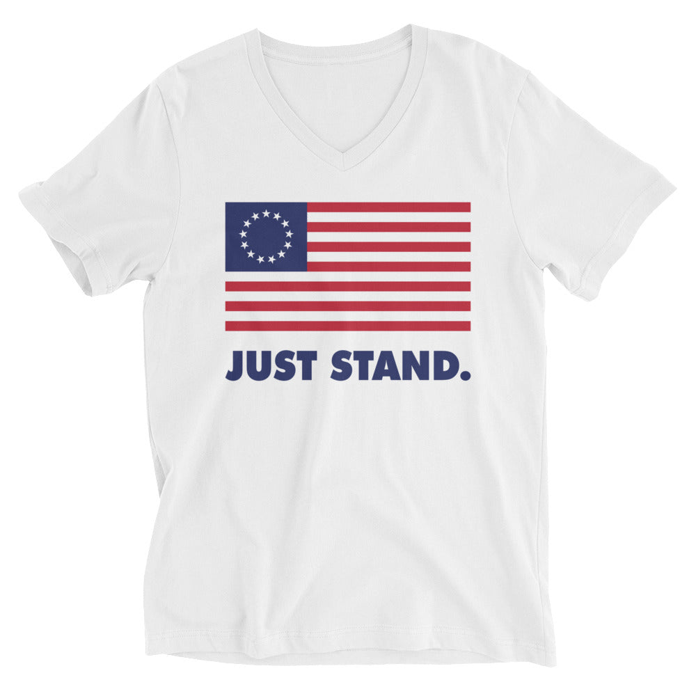 Unisex Short Sleeve V-Neck T-Shirt | White | Contemporary Fit | Betsy Ross Flag | Sizes: XS - 2XL