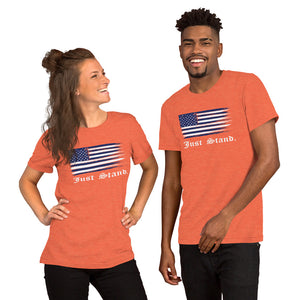 Unisex Short Sleeve Crew Neck T-Shirt | Heather Orange | Contemporary Fit | Distress USA Flag | Sizes: S - 4XL