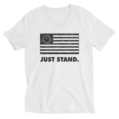 Unisex Short Sleeve V-Neck T-Shirt | White | Contemporary Fit | Vintage Betsy Ross Flag | Sizes: XS - 2XL