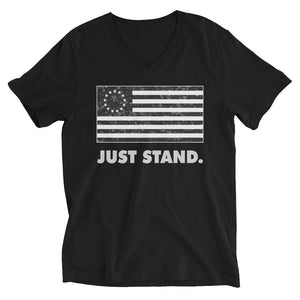 Unisex Short Sleeve V-Neck T-Shirt | Black | Contemporary Fit | Vintage Betsy Ross Flag | Sizes: XS - 2XL