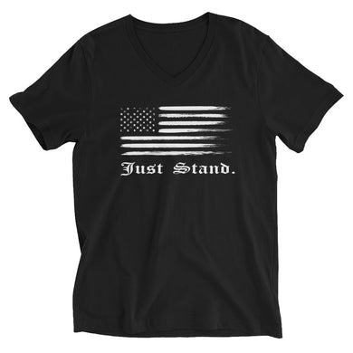 Unisex Short Sleeve V-Neck T-Shirt | Black | Contemporary Fit | Distress USA Flag | Sizes: XS - 2XL