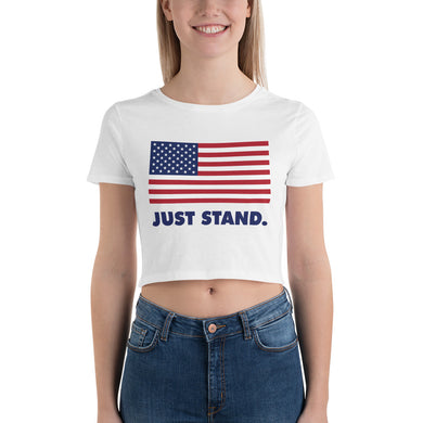 Women's Short Sleeve Crop Top T-Shirt | White | Form Fit | USA Flag | Sizes: XS/SM - M/L