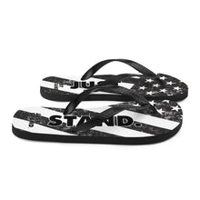 Load image into Gallery viewer, Flip-Flops | Black-Grey | Just Stand Distressed Flag | Sizes: Men&#39;s 6-11 and Women&#39;s 7-12