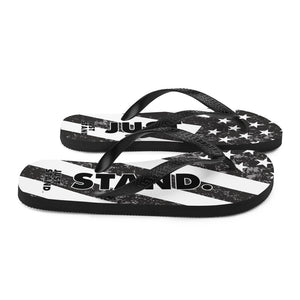 Flip-Flops | Black-Grey | Just Stand Distressed Flag | Sizes: Men's 6-11 and Women's 7-12