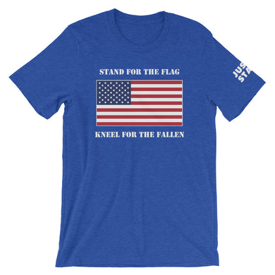 Unisex Short Sleeve Crew Neck T-Shirt | Heather True Royal | Contemporary Fit | JS USA Flag | Sizes: S - 4XL