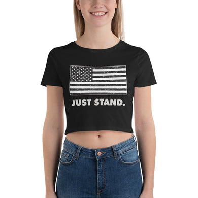 Women's Short Sleeve Crop Top T-Shirt | Black | Form Fit | Vintage USA Flag | Sizes: XS/SM - M/L