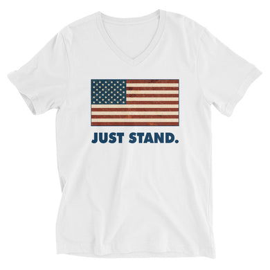 Men's Short Sleeve V-Neck T-Shirt | White | Contemporary Fit | Vintage USA Flag | Sizes: S - 2XL