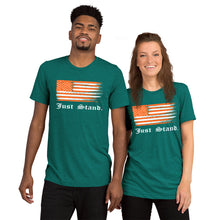 Load image into Gallery viewer, Unisex Short Sleeve Crew Neck T-Shirt | Heather Teal | Contemporary Fit | Distress USA Flag | Sizes: XS - 3XL