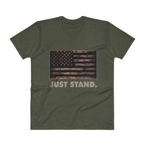 Men's Short Sleeve V-Neck T-Shirt | City Green | Semi-Fitted | USA Desert Camo Flag | Sizes: S - 2XL