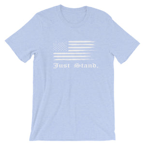 Unisex Short Sleeve Crew Neck T-Shirt | Heather Blue | Contemporary Fit | Distress USA Flag | Sizes: S - 4XL