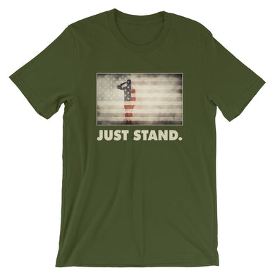 Unisex Short Sleeve Crew Neck T-Shirt | Olive | Contemporary Fit | Salute USA Flag | Sizes: S - 2XL